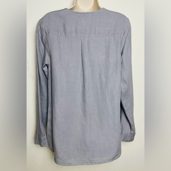 Jones New York Womens 100% Linen Popover Tunic Top Size M Gray L/S Roll Tab - Picture 7 of 13